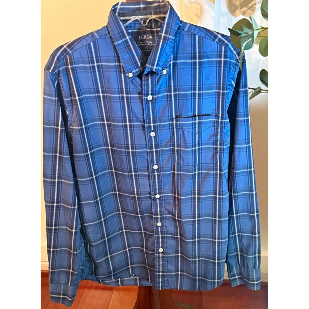 J.CREW Offshore Performance Shirt Blue Plaid Long Sleeve Button-Down Men's M